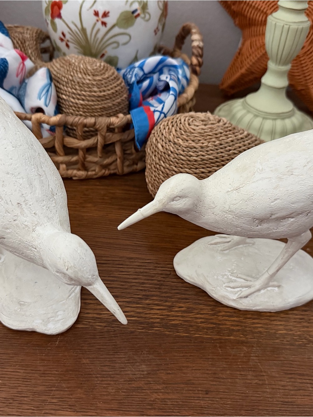 Pair of White Decorative Shorebird Sculptures